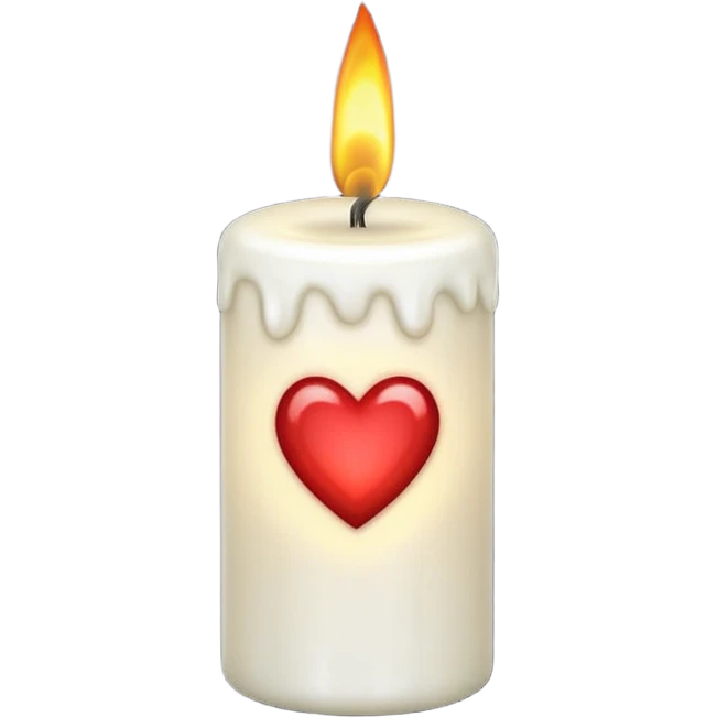 white candle with a heart-shaped flame emoji