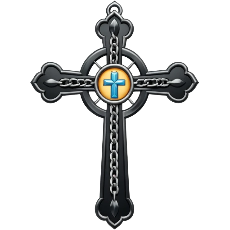 Ein christen kreuz in schwarz ohne Jesus schön verziert mit ketten auf weißem Hintergrund  emoji