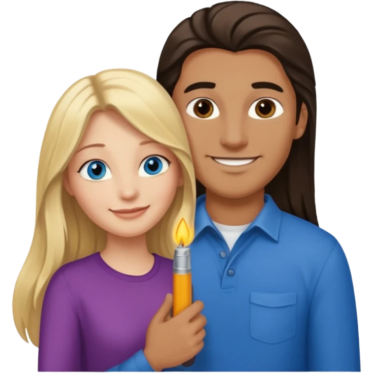 blonde hair blue eyes woman embracing a taller man who has brown skin and dark hair more like the first one make the man taller and the woman have long hair and both smiling give the man lighter brown skin emoji