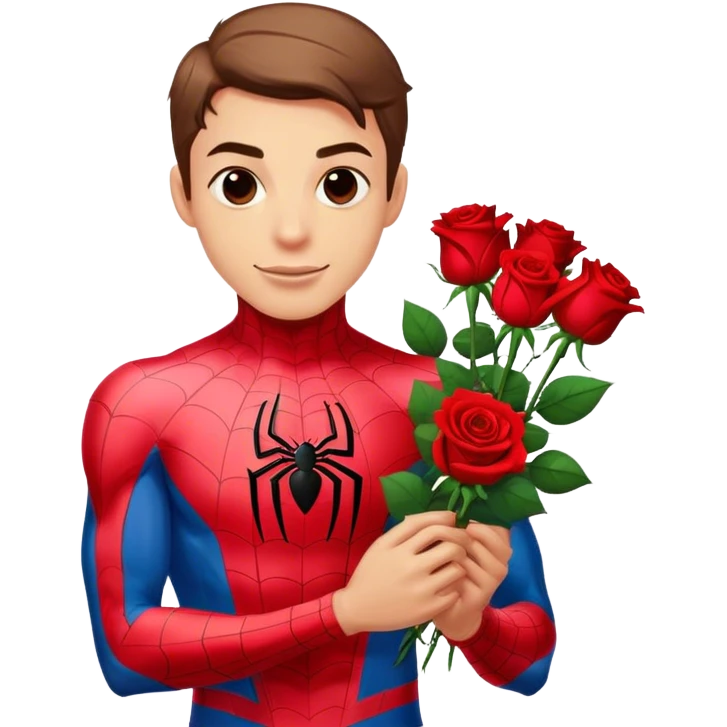 Spider-Man wishing a happy Valentine’s Day with a dozen roses emoji