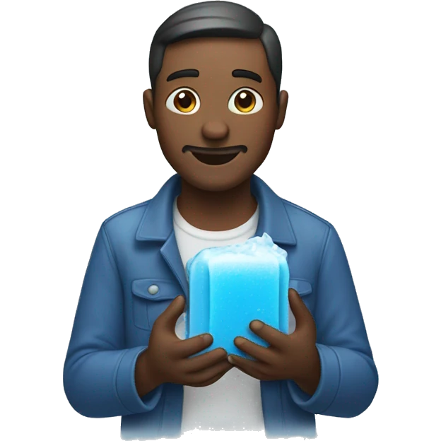 Man holding blue soap emoji