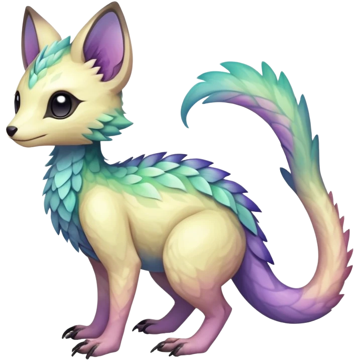 Rare realistic exotic pastel iridescent cute epic pretty beautiful handsome gorgeous aesthetic colorful vibrant Vernid-Trico-species-Fakemon-creature by LiLaiRa, 4 legs, 1 tail, random markings, (full body) emoji