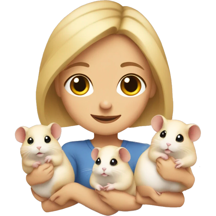 blonde girl holds three hamsters in her arms emoji