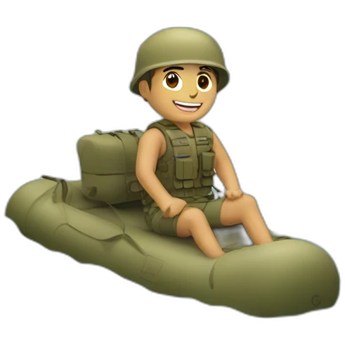 Tan military guy on a raft in a river emoji
