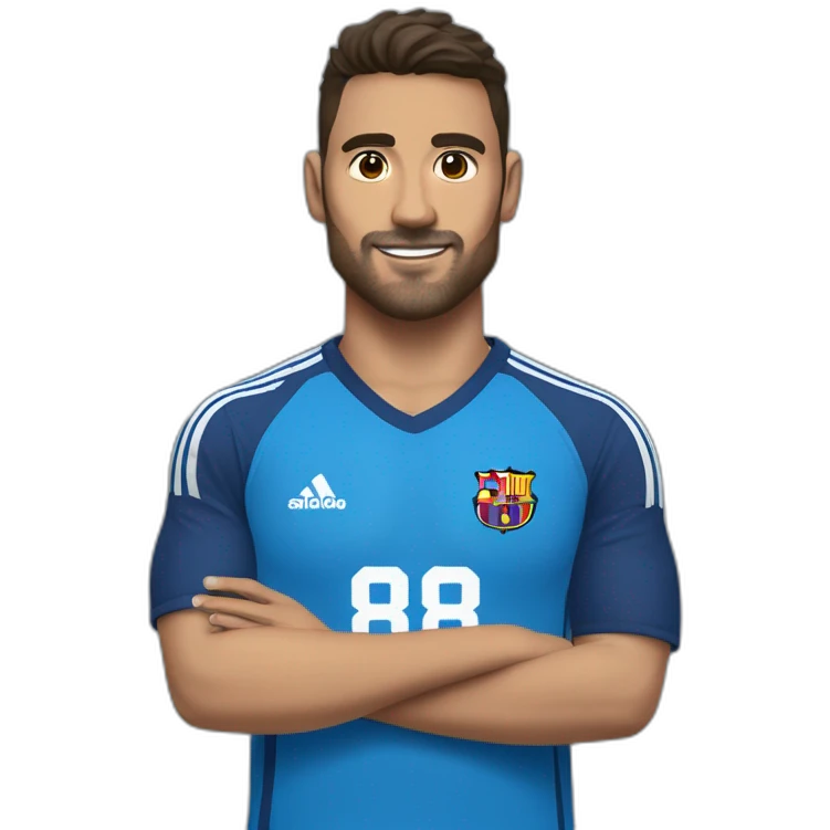 Futbolista español con camiseta azul marina y una franja azul clara en los hombros. Con el número 8 en la camiseta  emoji