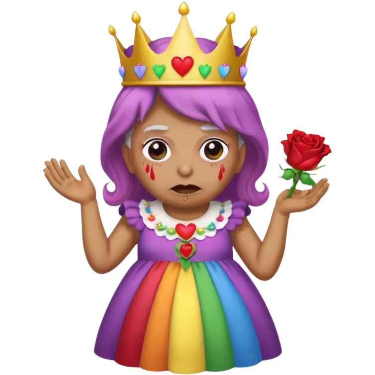 demon rose avec une couronne qui vomi de lar  en ciel  et avec des yeux en forme de coeur avec une robe de mamie emoji