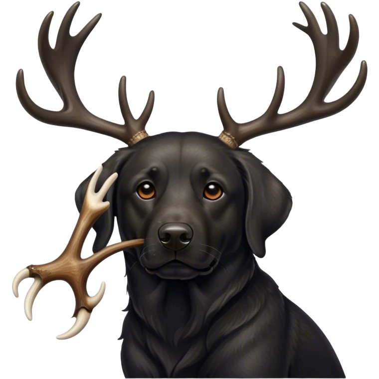 Black lab holding deer antler emoji