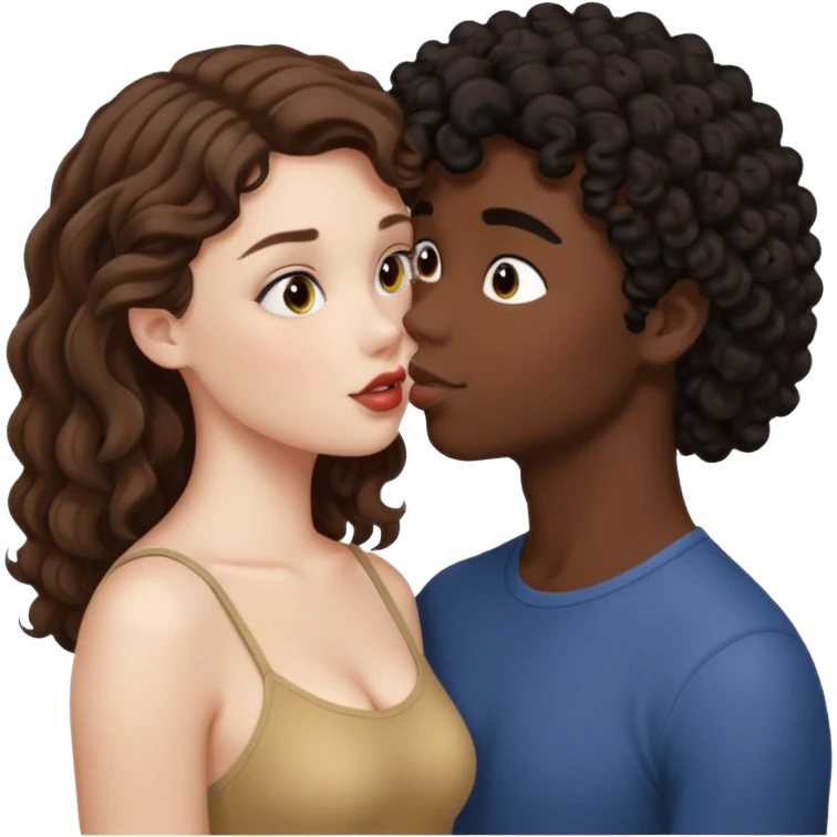 pale girl with brown hair kissing tan boy with black curly hair emoji