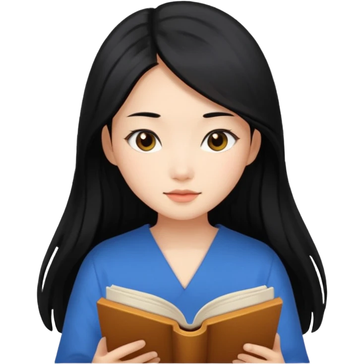 Beautiful Asian girl with long black hair reading book aesthetic emoji