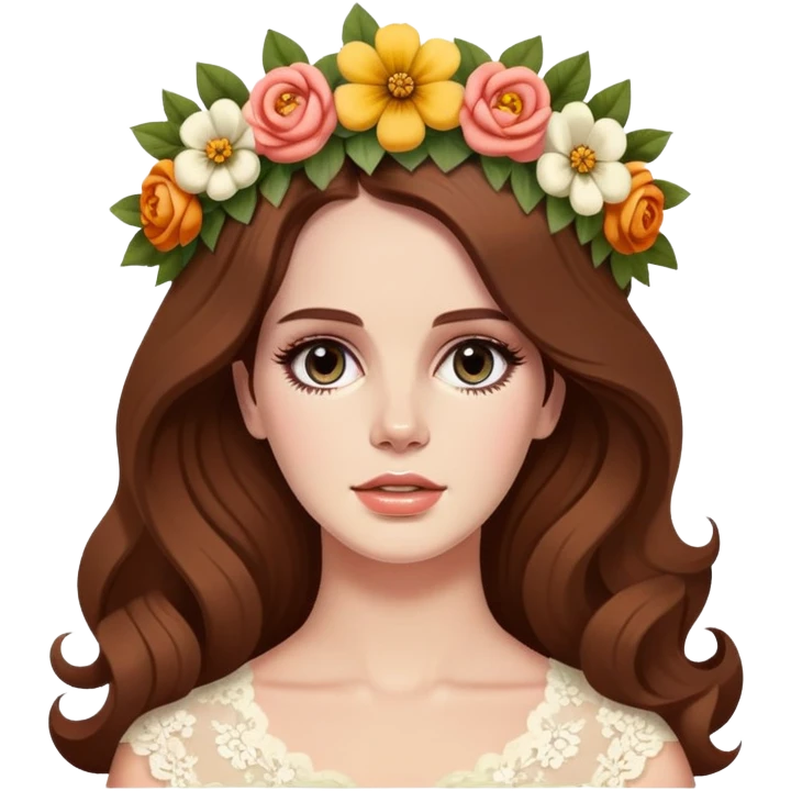Lana Del Rey with flower crown and vintage style emoji