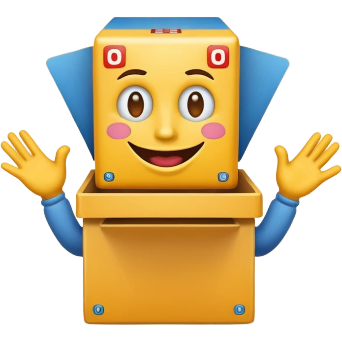 Create an emoji (one of the classic yellow faces) but make them have hands and wind an imaginary jack in the box (no props or anything just the hands and face) but also have the mouth like an o emoji