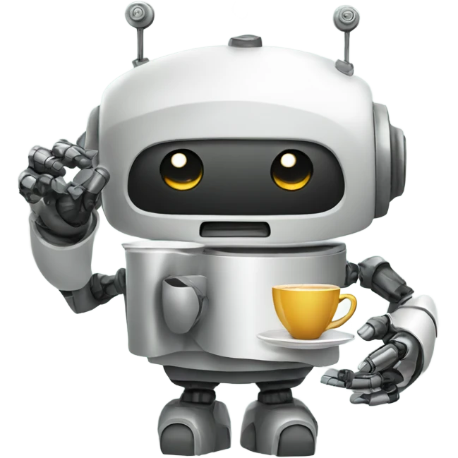 robot with a cup of coffee emoji