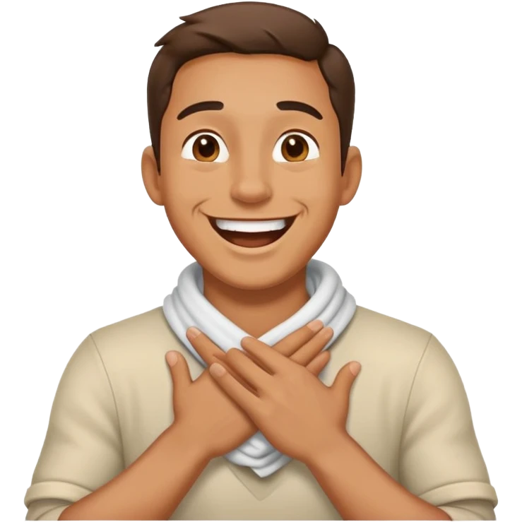 man with hands crossing holding neck laughing  emoji
