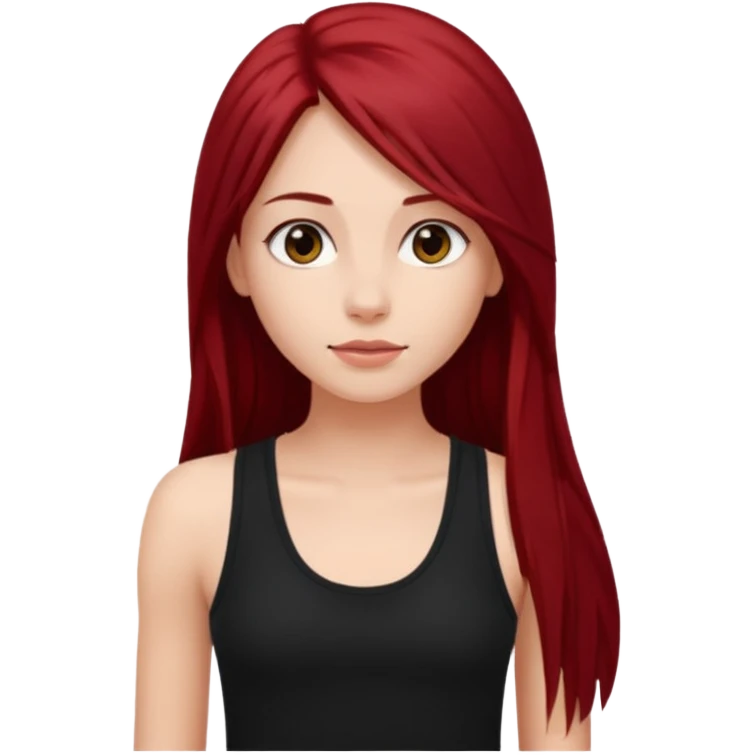 a pretty bratz fair girl with long dark red straight hair, wearing a black tank top emoji