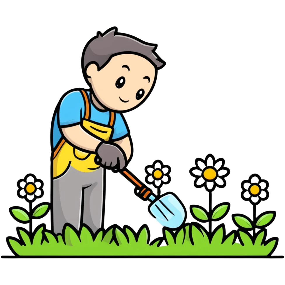 diligent young white male gardener pollinating flowers emoji