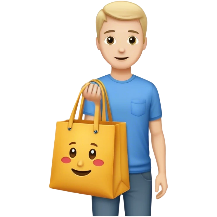 White guy receiving a tote bag emoji