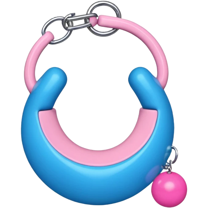 Blue ball for the gag on a ball gag with a white attachment collar with  pink  studs emoji