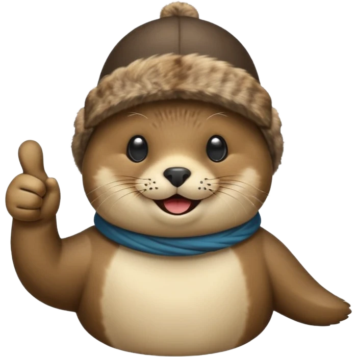 a seal wearing a propeller hat with his thumbs up emoji