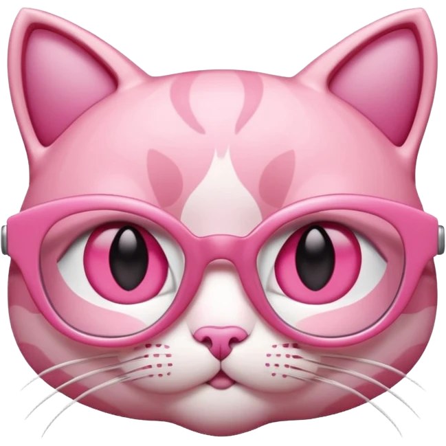 A 3D cartoon rose-pink cat-eye spectacle, glossy curved frame, soft reflections, isolated on plain background, Memoji-style. Negative : Cat. emoji