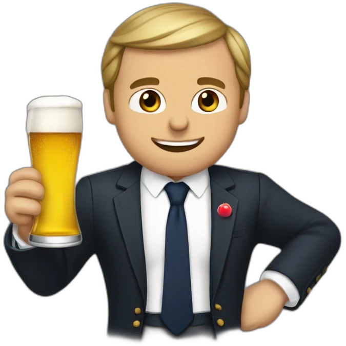 Macron bois une bière emoji