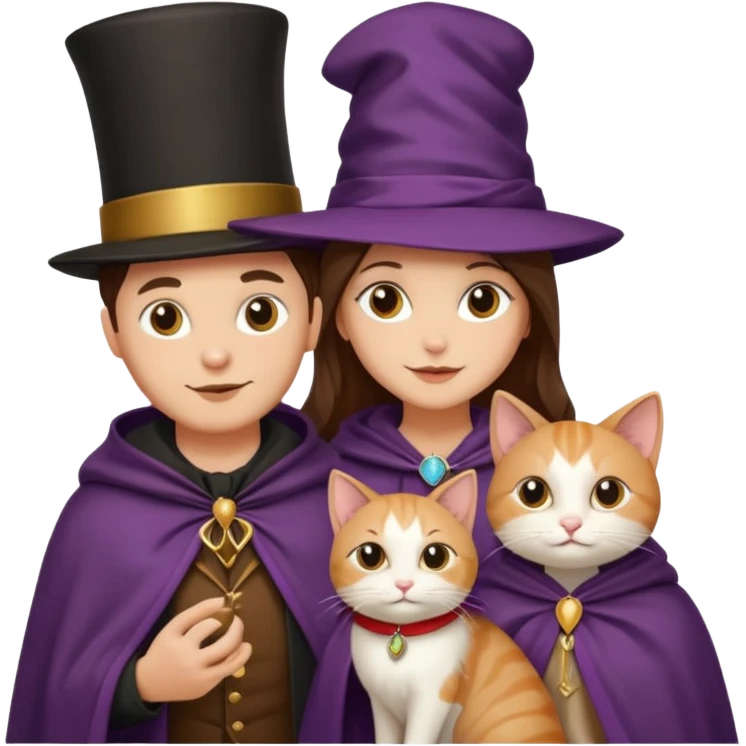 magician couple and their pet cat emoji