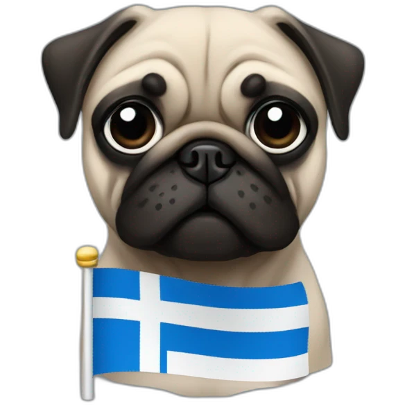 pug holding a inverted finland flag emoji