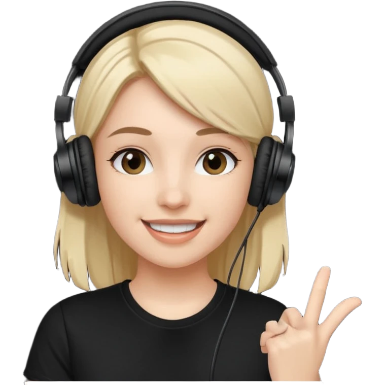 Female, happy, wearing headphone having mic, t-shirt 
 emoji
