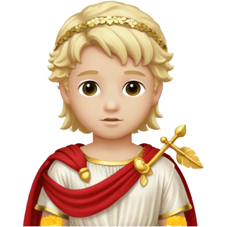 Cupid from Roman Deities with long blonde hair, cream sequin toga emoji