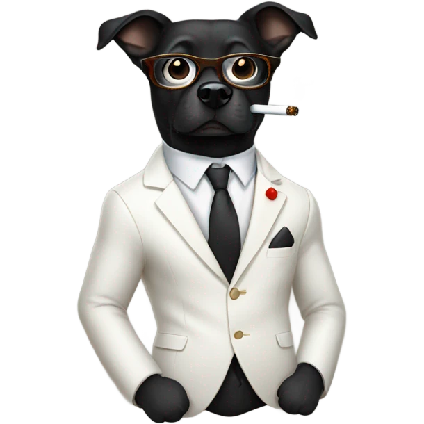 Black Dog wearing white blazer and glasses. He is smoking emoji