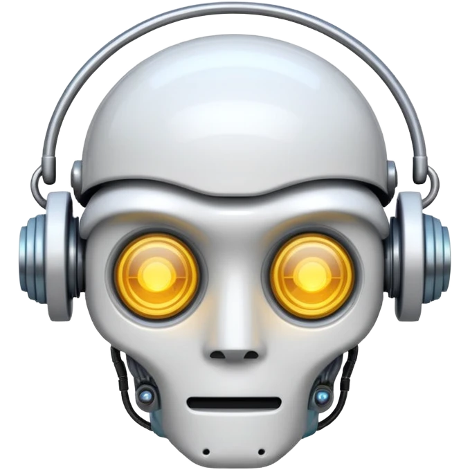 Emoji stylisé d'un cerveau robotique avec un circuit imprimé visible et un petit halo lumineux au-dessus, fond blanc emoji