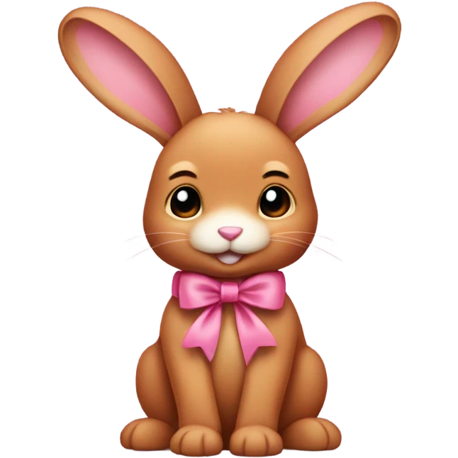 A cute cinnamon-colored bunny with floppy ears and a pink bow on one of them. emoji