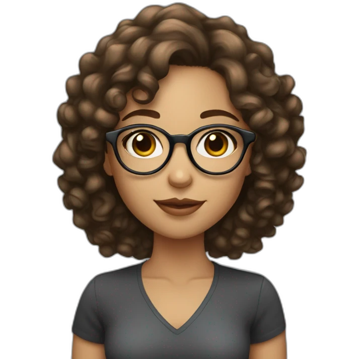 Brunette girl with long and fine curly hair with round glasses and medium-clear skin emoji