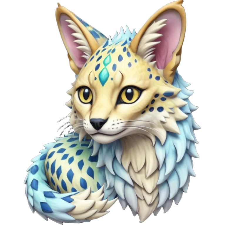 Epic scaley scaled iridescent complex detailed realistic aesthetic-scenic-Fakémon-Trico-Sergal-Serval-Vernid-creature emoji
