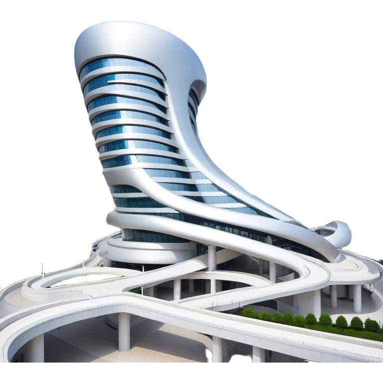 Realistic Dongdaemun Design Plaza (DDP) Landmark Emoji, featuring the iconic curving silver structure with futuristic architecture, illuminated pathways, and a sleek modern design set against the Seoul cityscape. emoji