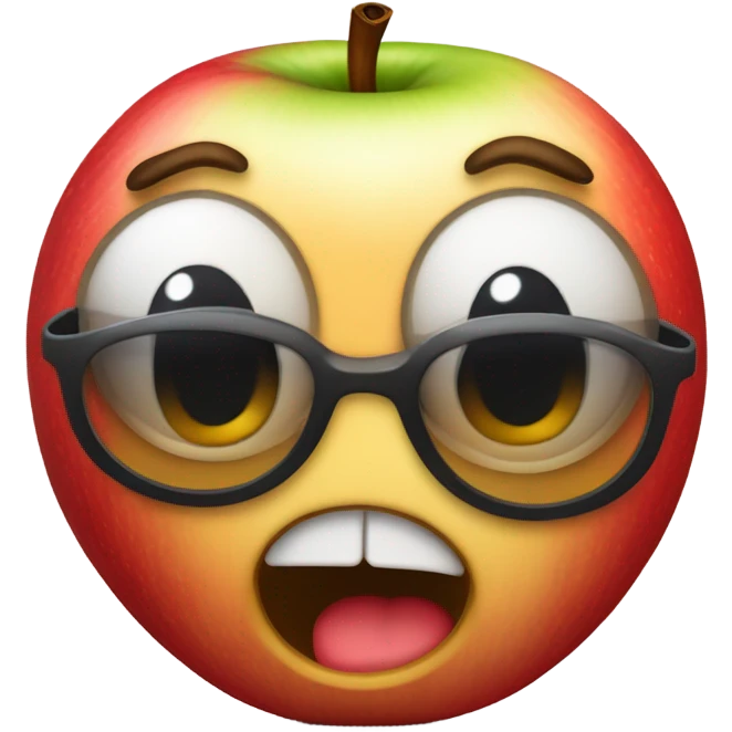 A surprised apple emoji removing their sunglasses astonishingly  emoji
