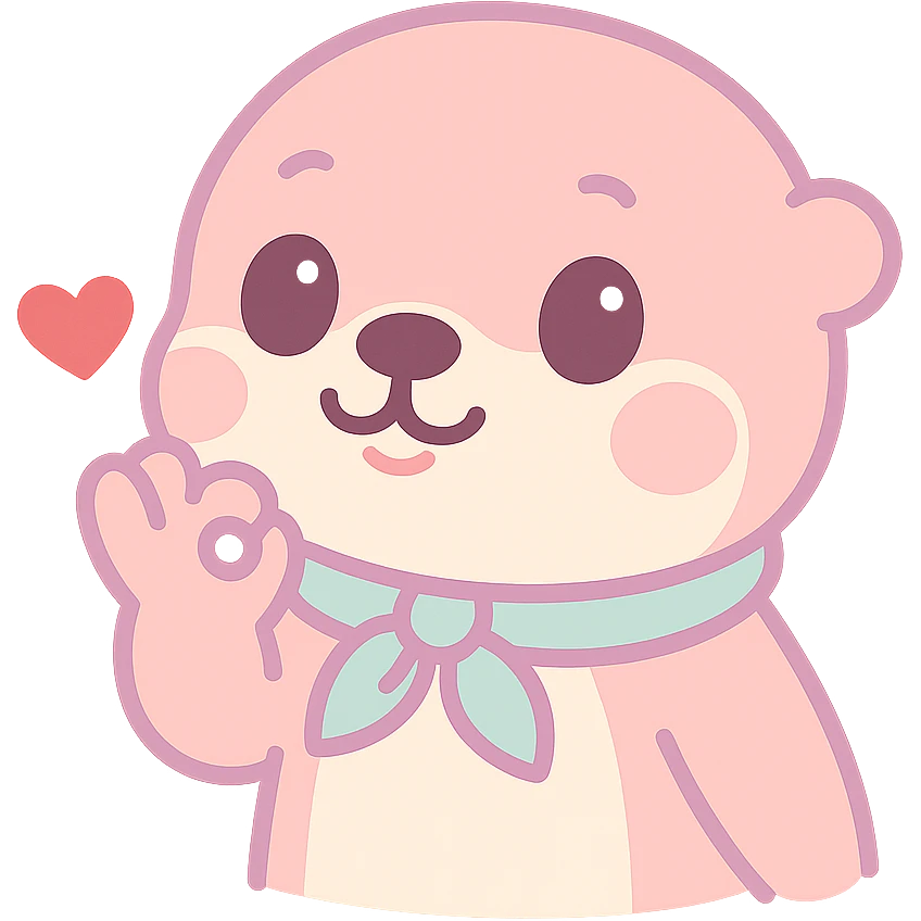 Make the background transparent and add a small red heart coming out from the otter's hand as it does the chef's kiss, keep the kawaii style. emoji