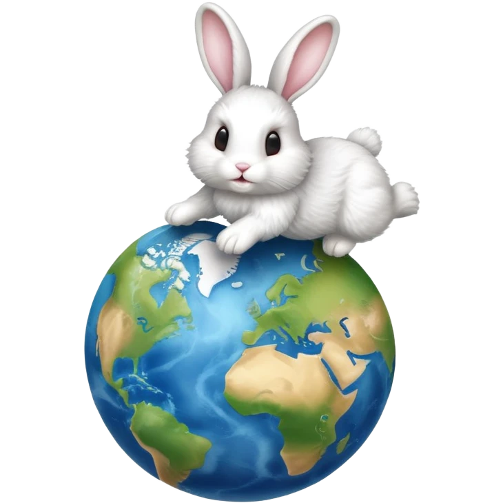 Bunny running on top of a globe of the earth emoji