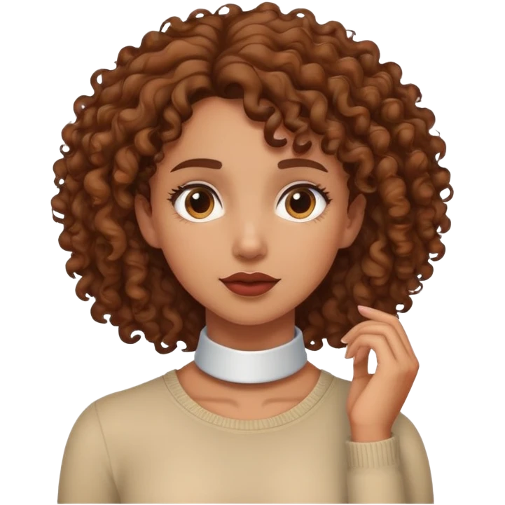 Brown curly Girl grabing her neck emoji
