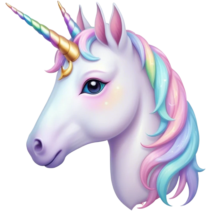 Beautiful and Majestic Unicorn Pony Portrait Emoji, Head and body radiating gentle magic with a soft pastel color, a delicately sparkling horn and eyes gently closed in peaceful wonder, Simplified yet exquisitely endearing features, highly detailed, glowing with a soft, ethereal light, high shine, serene and utterly majestic, stylized with an air of fairy-tale regality, soft glowing outline, capturing the essence of a beautiful and majestic unicorn pony that embodies the enchanting spirit of a dream! emoji