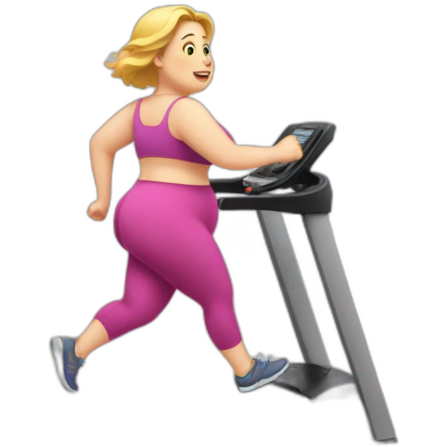 White-skinned very fat girl runs on a treadmill emoji