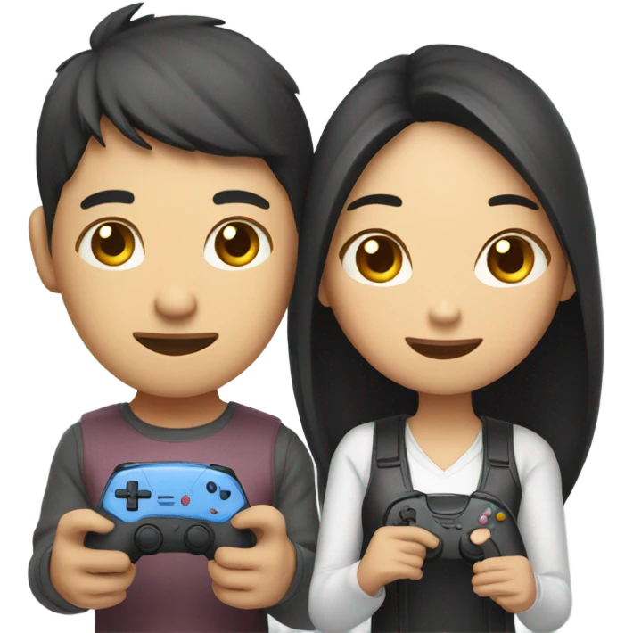 Cute asian couple playing video games emoji