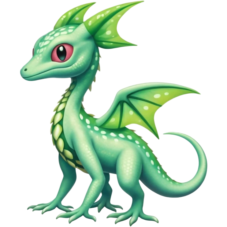 Sparkly White And Green Natural Flowery Colorful Grovyle-Salandit-Celebi-Fakémon-hybrid-creature (full body)  emoji