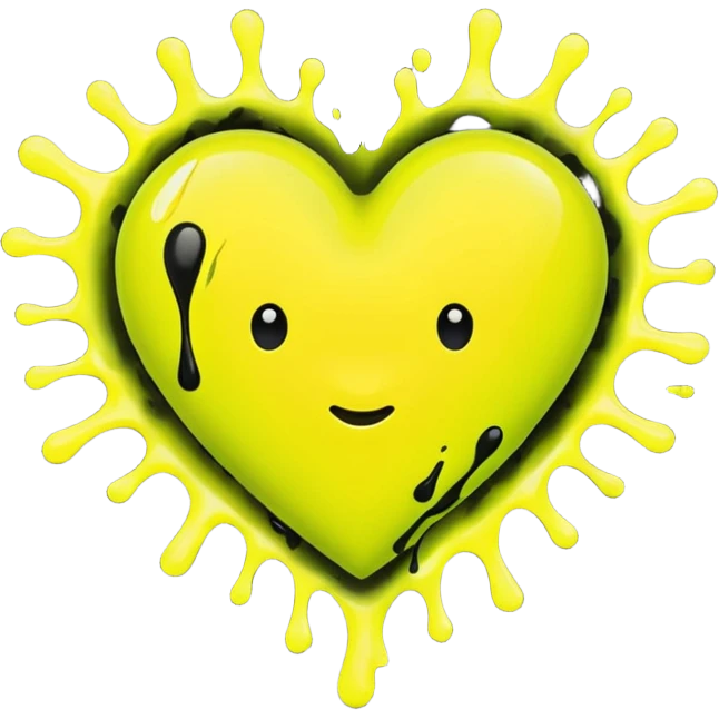 A neon yellow heart with black splashes and The text UVP in the heart emoji