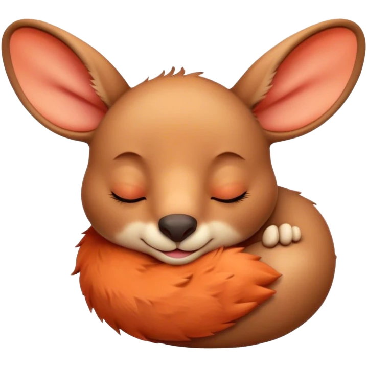 Meme-Worthy Cute Sleeping Kangaroo Portrait Emoji, Head resting peacefully with a contented smile, showcasing a robust build and a luxuriously soft red-orange fur, eyes shut in a serene, restful nap, Simplified yet hilariously adorable features, highly detailed, glowing with a soft, drowsy light, high shine, relaxed and utterly lovable, stylized with an air of playful laziness, bright and heartwarming, soft glowing outline, capturing the essence of a comically sleepy kangaroo, so meme‐worthy it feels like it could instantly become the next viral sensation of adorable slumber! emoji