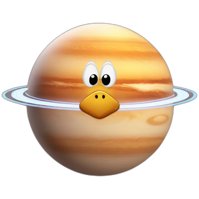 planet Saturn with a cartoon saluting chicken face emoji