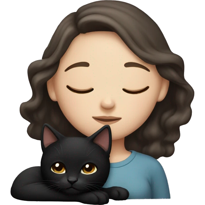 White girl dark brown hair sleeping with black kitty emoji