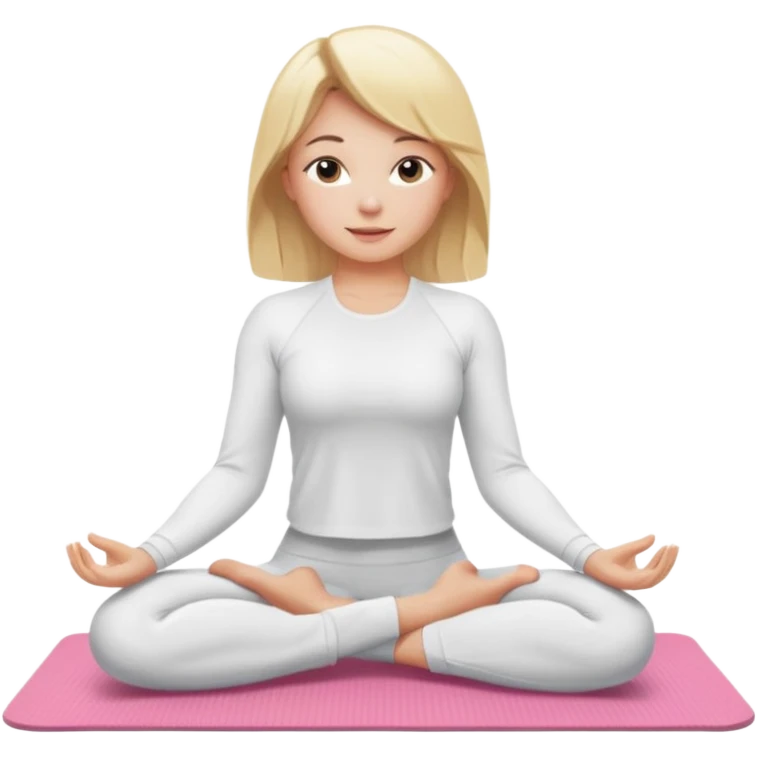 mulher fazendo yoga loira  com roupa branca e tapete rosa  emoji