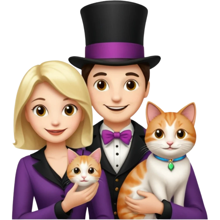 magician couple and their pet cat emoji