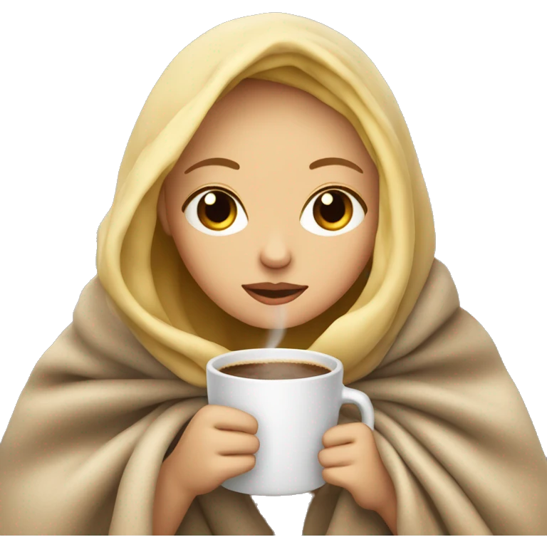 Blonde girl inside a blanket sipping coffee eyes closed emoji