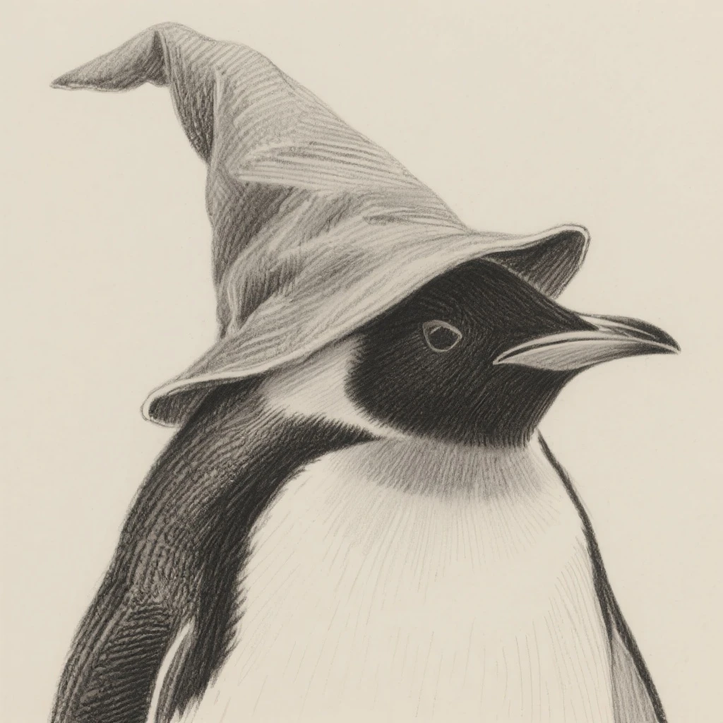 Penguin Wizard pencil sketch emoji
